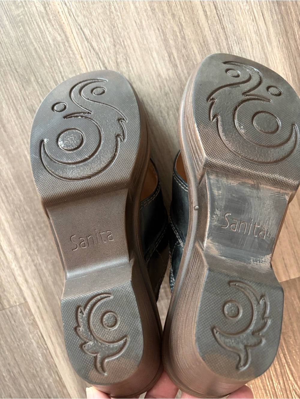 Sanita Black Leather Comfort Wedge Sandals EU 40 Boho Scandinavian 9/9.5 - Picture 6 of 6